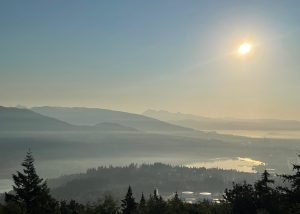 Hazy morning looking out over Burnaby, Port Moody, and Coquitlam, British Columbia, Canada
