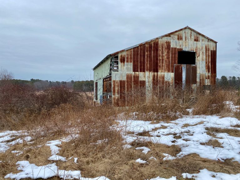 Old farm building on Pleasant Hill Preserve in Scarborough, Maine