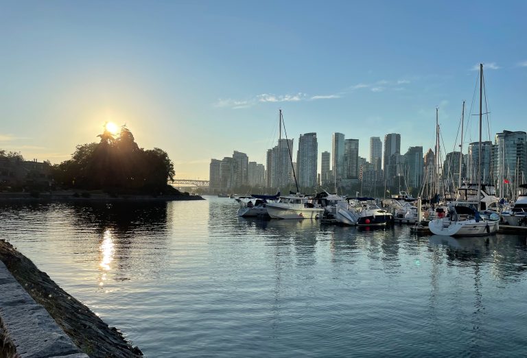 Walking the seawall along False Creek, Vancouver, British Columbia, Canada