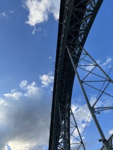 Underside of a train/walking brdge across the river i Porto, Portugal.