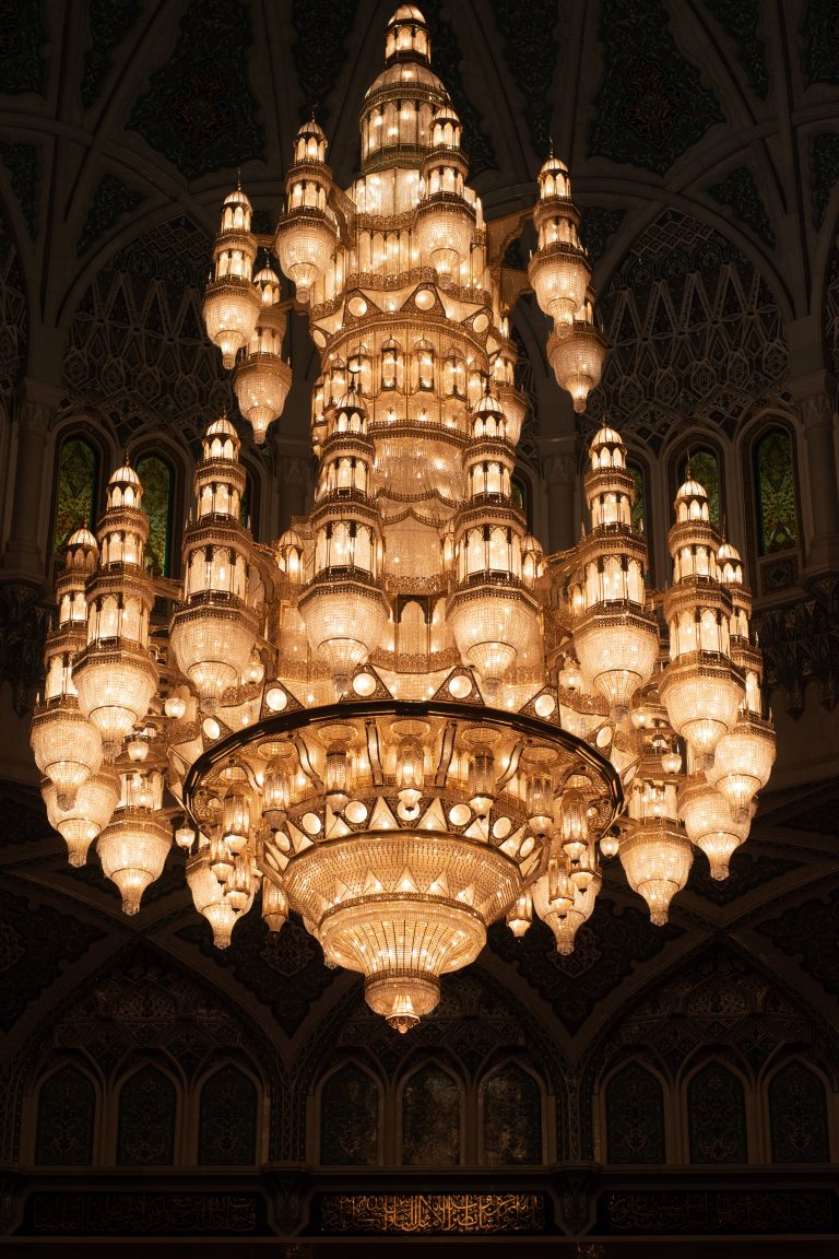 The Beautiful Chandeliers of Sultan Qaboos Grand Mosque, Oman Muscat