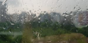 Rain drops on window glass.
