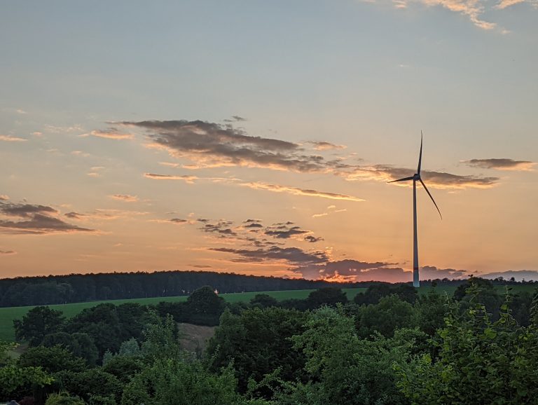 Sunset and wind turbine