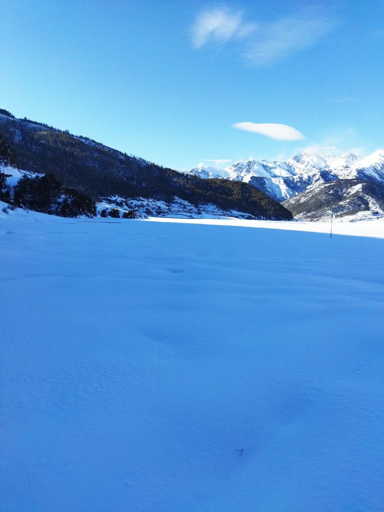 Snow filled grass land