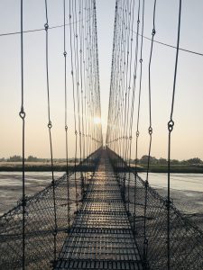 A narrow suspension bridge in Nepal
