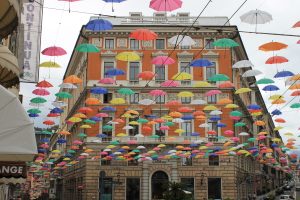 Hanging umbrellas in Genoa (Italy)
