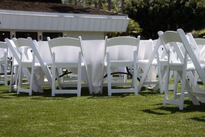 Chairs set up around a circular table at the Town and Country Resort in San Diego, California #WCUS2022
