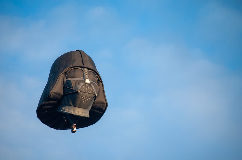 Darth Vader hot air balloon surveying the skies for signs of the rebel fleet