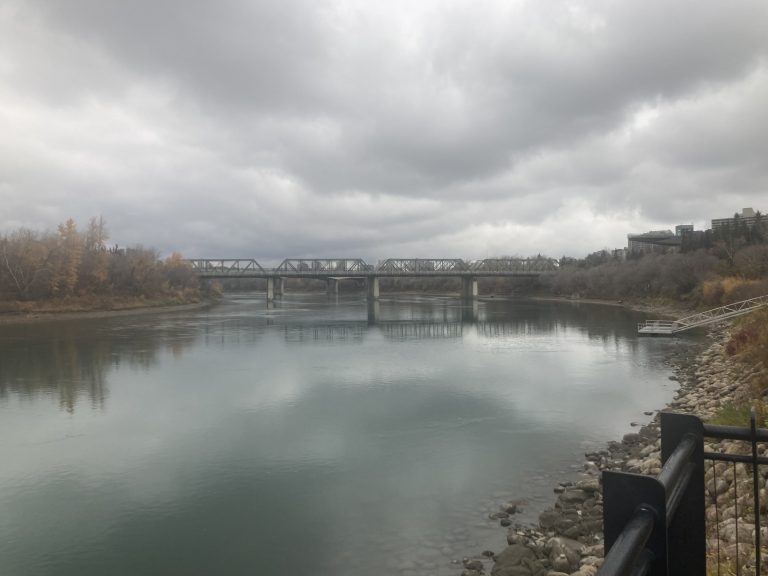 North Saskachewan river facing southwest toward the Low Level bridge from Louise McKinney Park