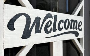 Black and White Screen Door Welcome Sign