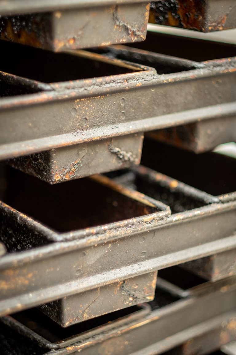 Bread baking trays at a bakery