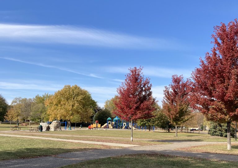 A view of a children play park in the fall (St.Paul, MN)