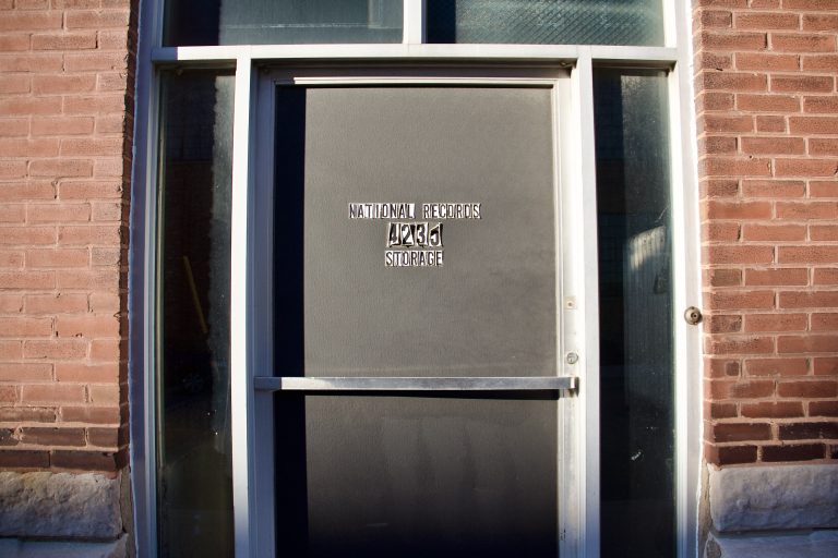 Entrance to the now-abandoned National Records Storage in St. Louis’ Central West End