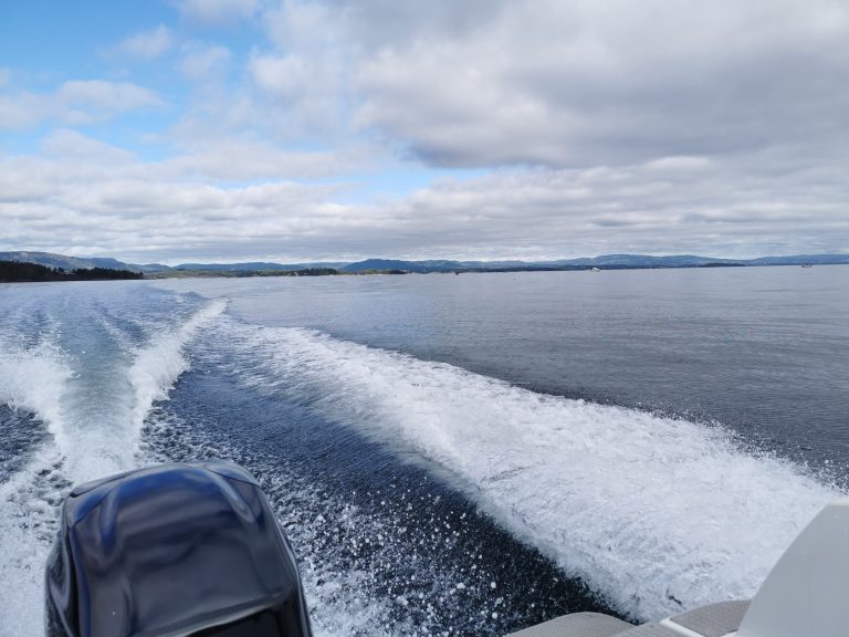 The wake from a motor boat.