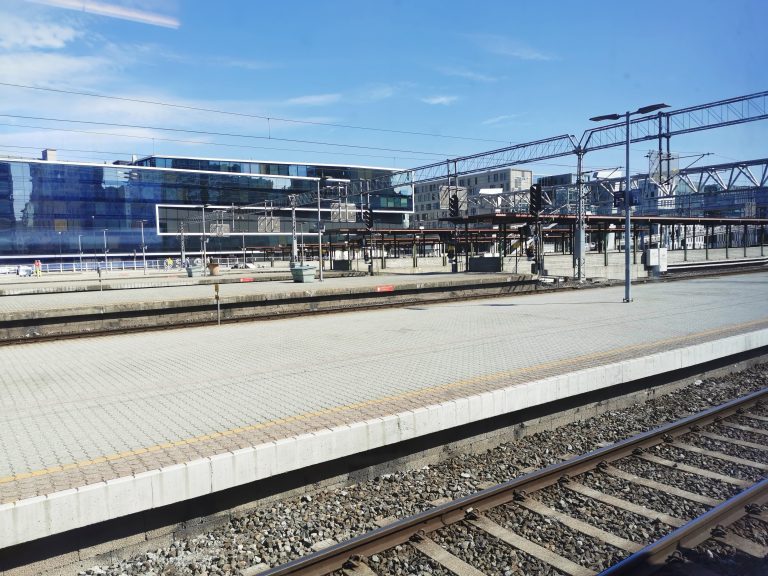 Train platform in Oslo, Norway.