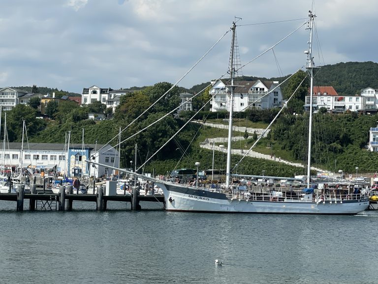 Sailing boat in Sassnitz city harbor on the island of Rügen, Germany