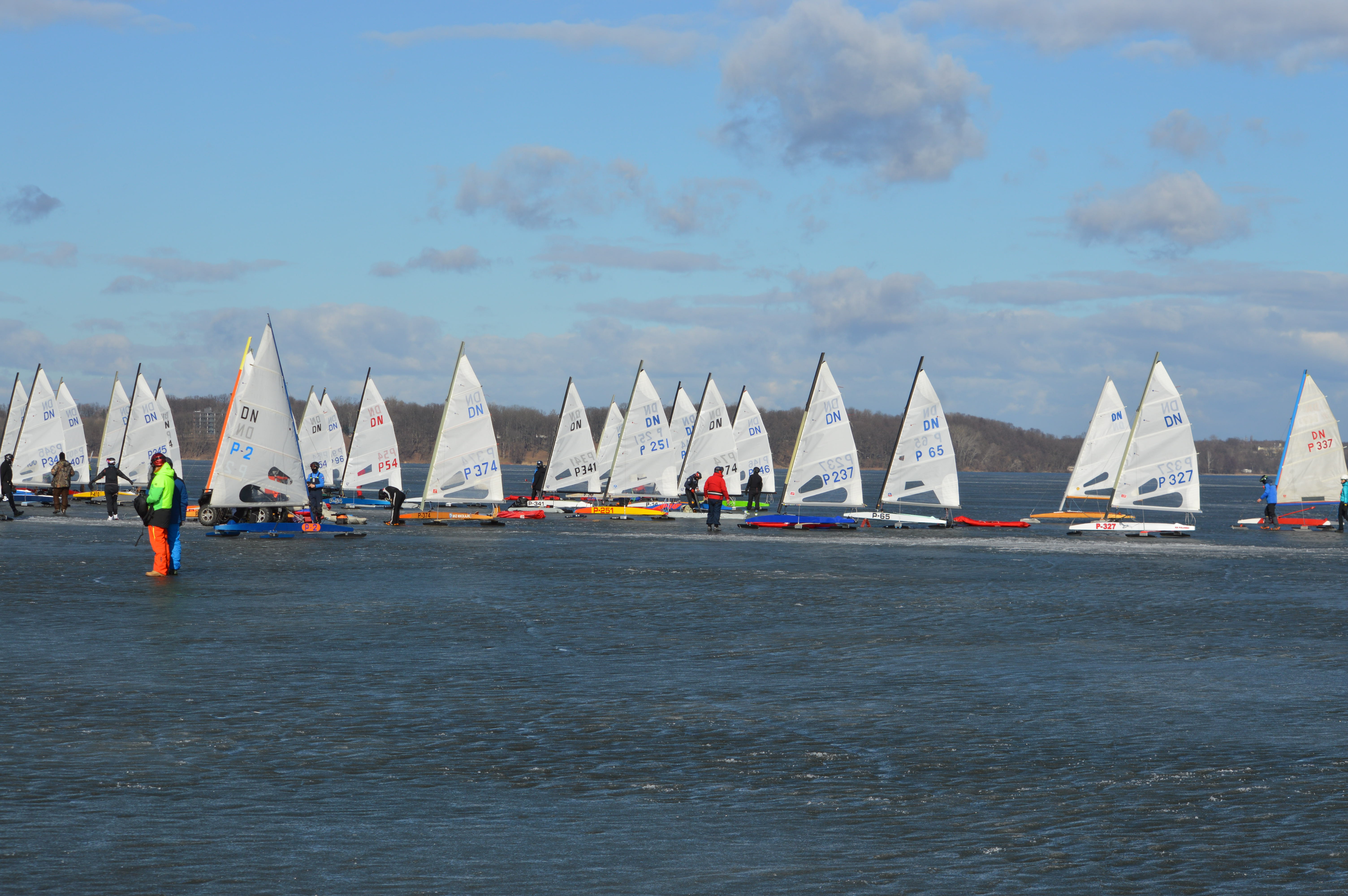 Polish iceboats DN on frozen lake