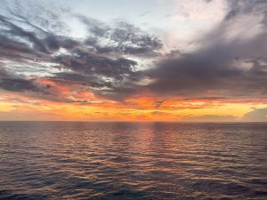 Cloudy sunset off the coast of Florida in the Atlantic Ocean.