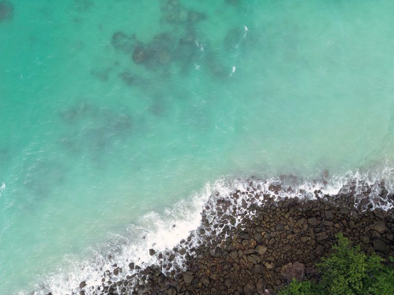 Top down view of beautiful sea and land, Thailand