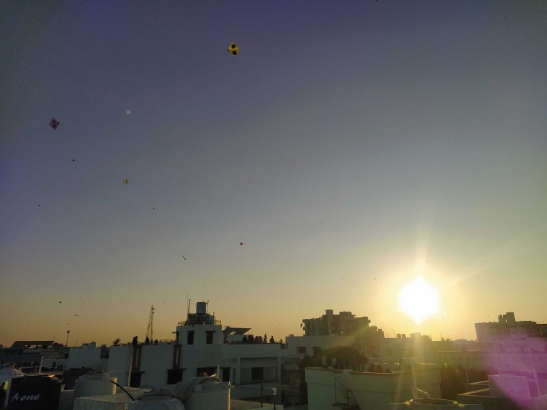 Beautiful sunset view on kite festival