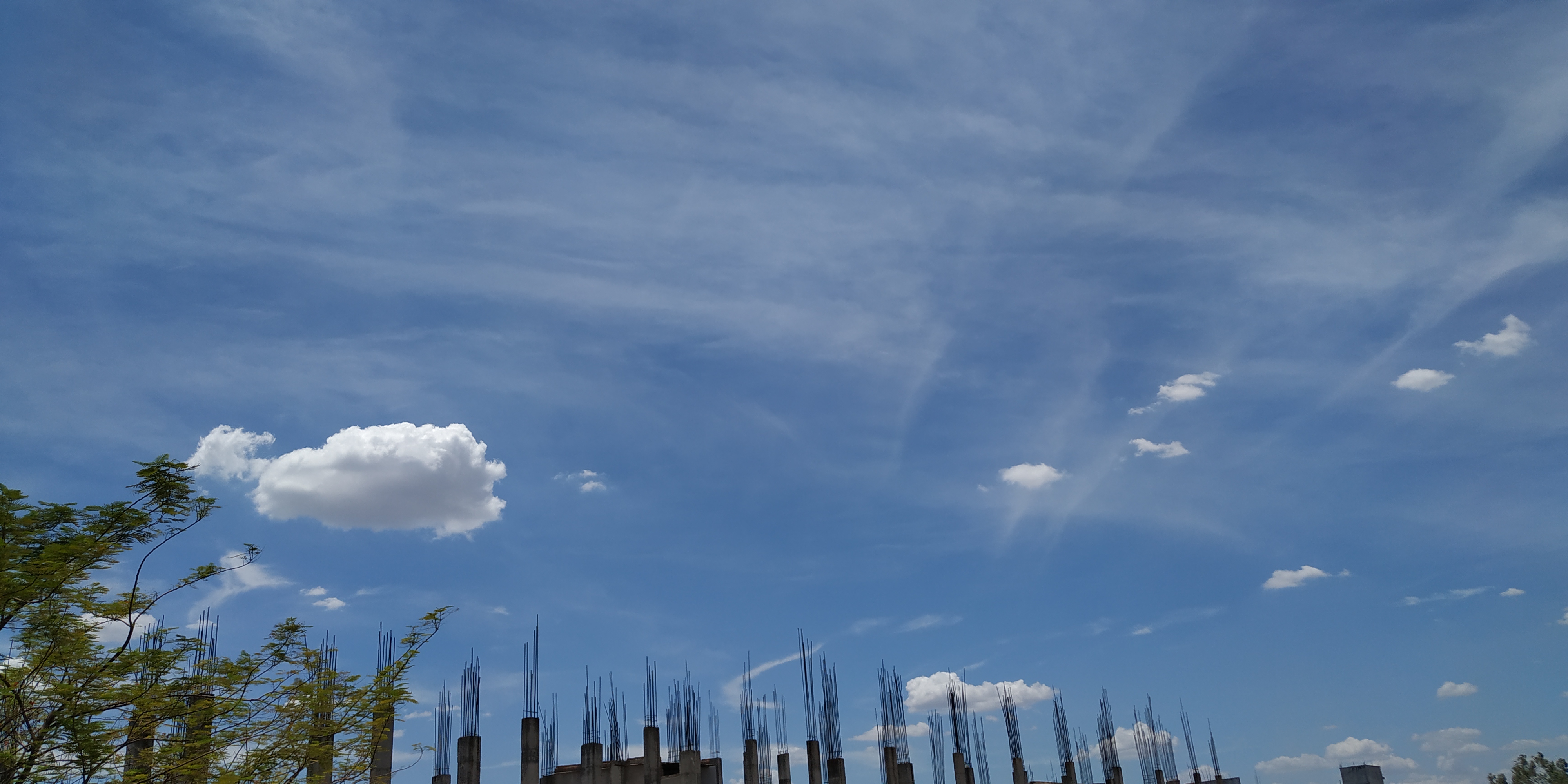 Cloud with rooftop and tree.