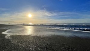 Twilight Sunset Over Northern California Beach Surf