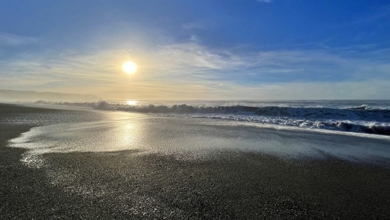 Twilight Sunset Over Northern California Beach Surf