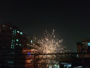 Fireworks at Dhaka in New year.
