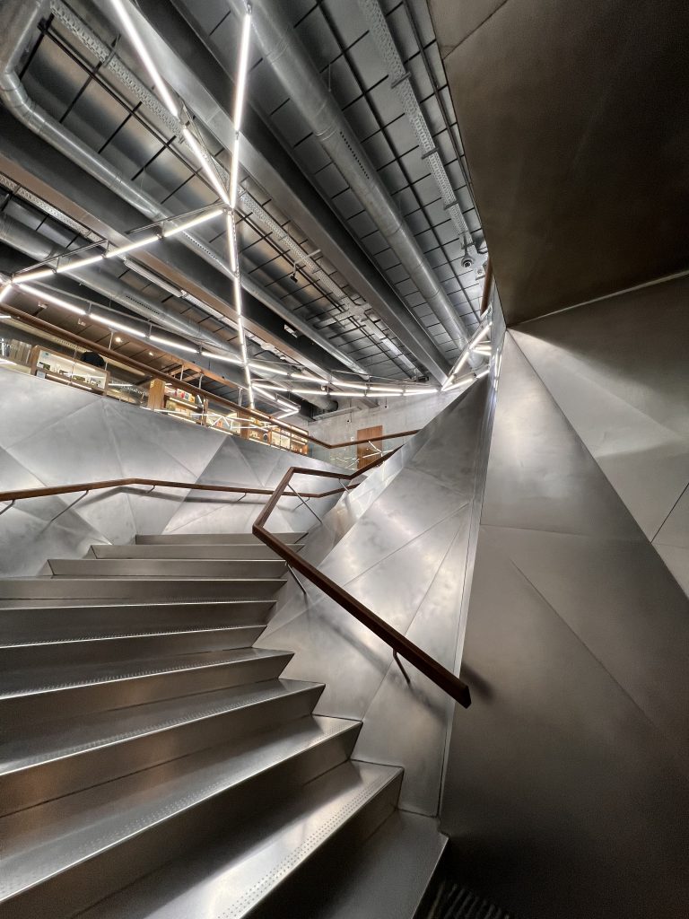 Caixaforum Madrid museum. Hall stairs and ceiling