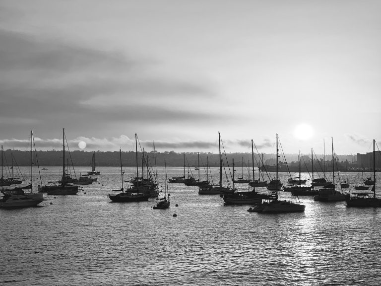 Sail boats off the shore of San Diego