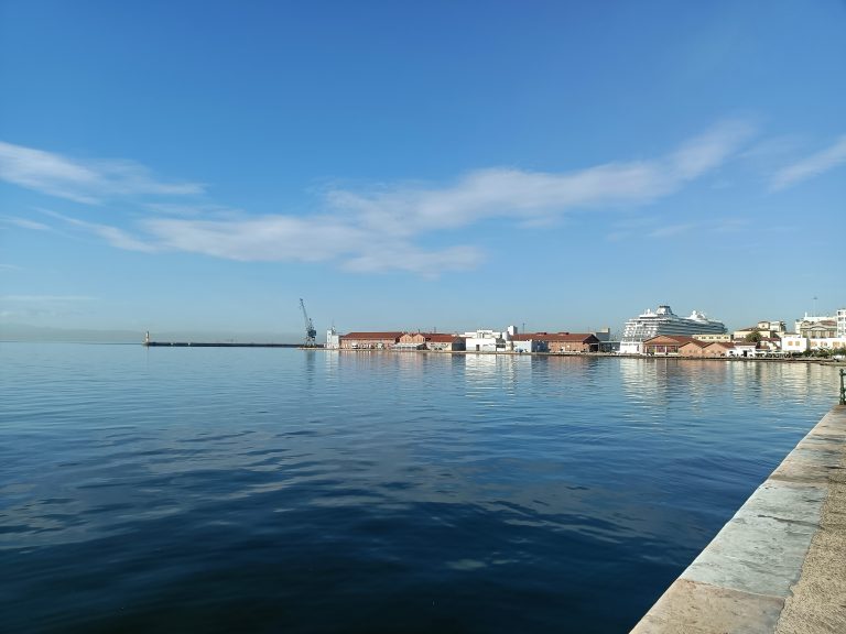 The port of Thessaloniki, Greece from afar