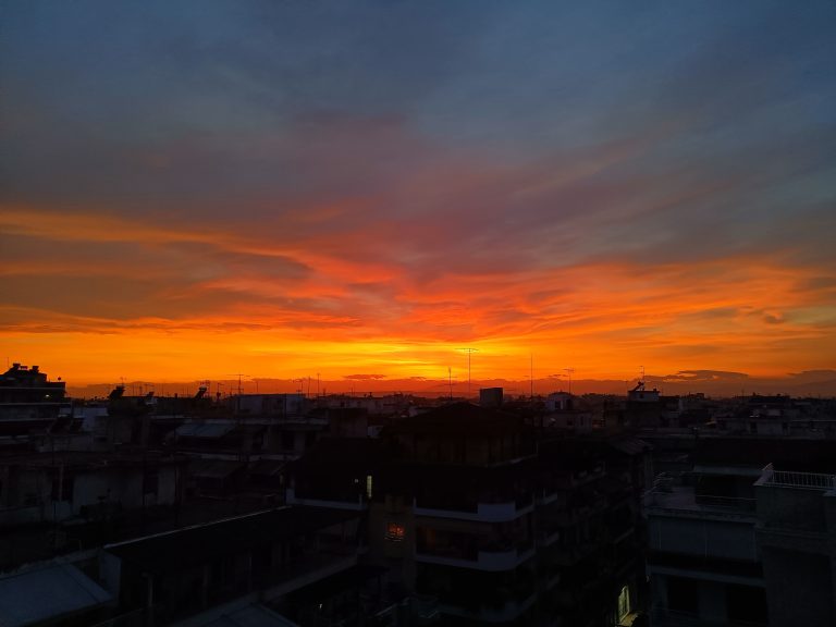 Sunset from a rooftop in Larissa, Greece