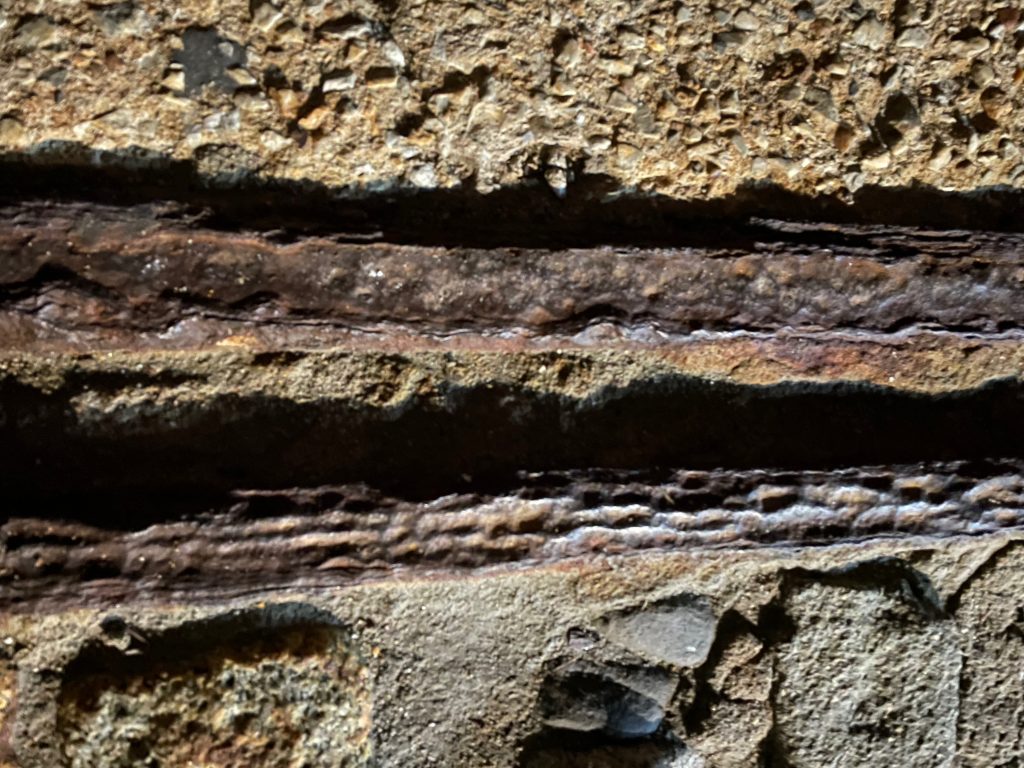 A close-up of a rusty railway