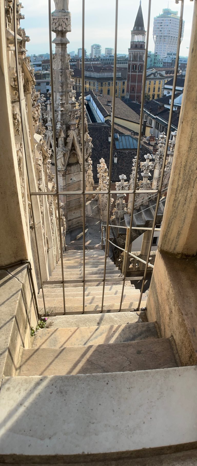 Stone stairs on a cathedral roof, Duomo di Milano, Milan, Italy