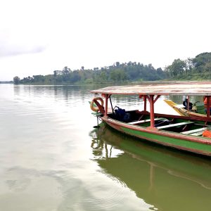 Wooden boats on lake