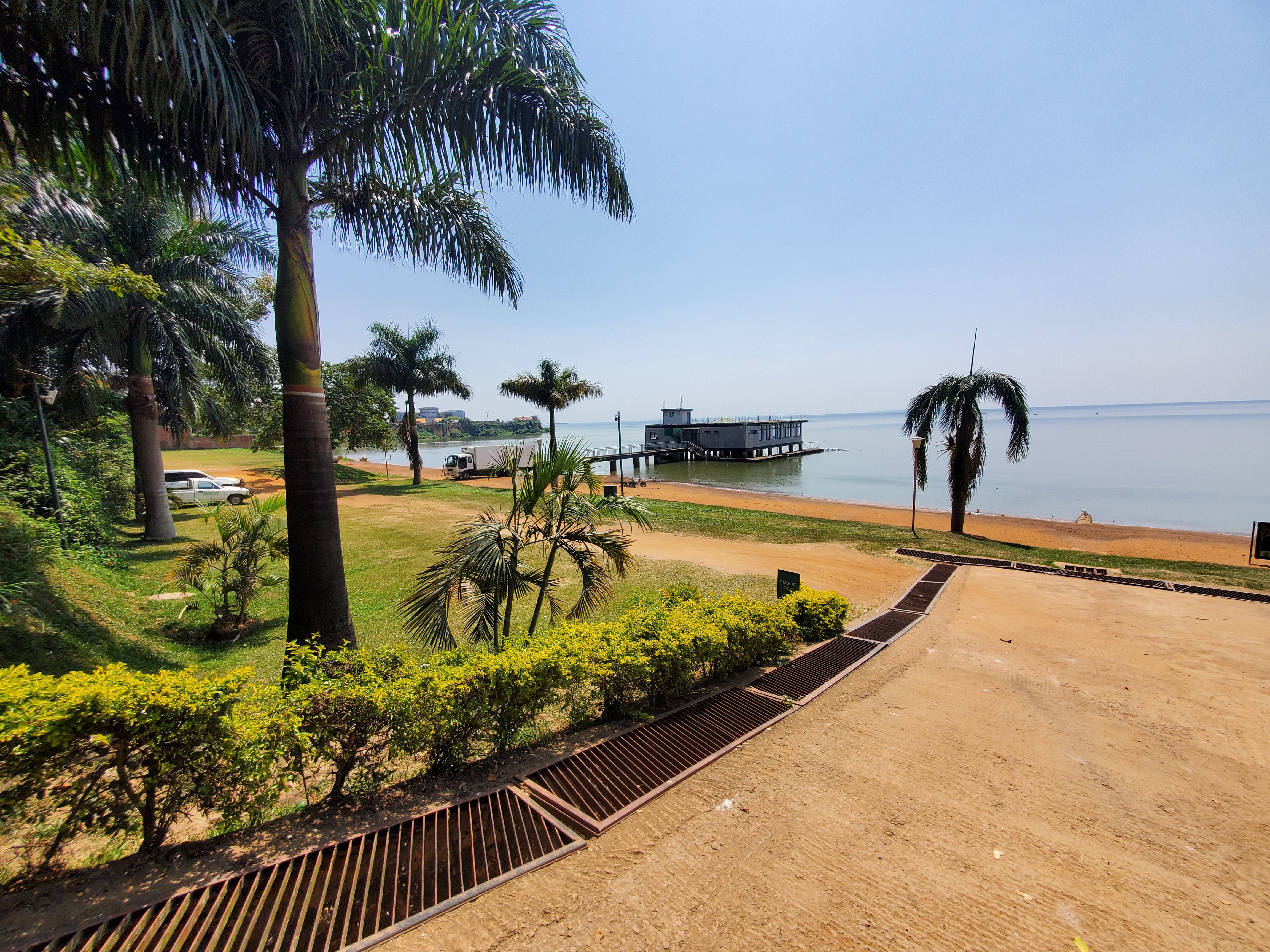 An aerial view of the floating restaurant at the Uganda Wildlife Education Centre (UWEC) in Entebbe,Uganda