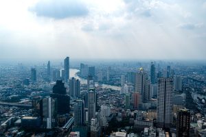 Aerial view of Bangkok city, skyline in the daytime
