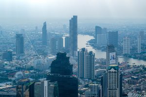 Aerial view of Bangkok city, skyline in the daytime