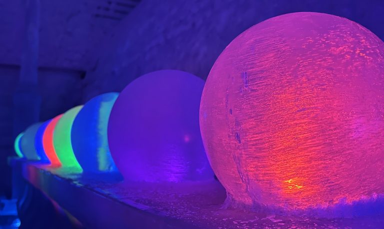 Row of Rainbow Lights In Balls Of Ice