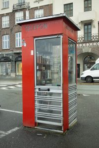 Phone booth in Norway (Bergen) that has been converted into a library
