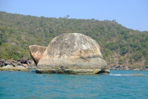 Picture of turtle island in Goa, India, taken from a boat.
