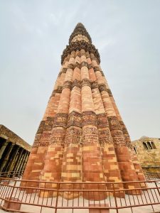 A different angle of ancient Qutb Minar. A major tourist attraction of Delhi, India. It is built?in the early 13th century.