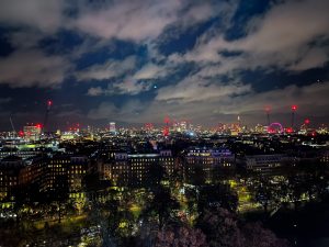 London night skyline from Hyde Park.
