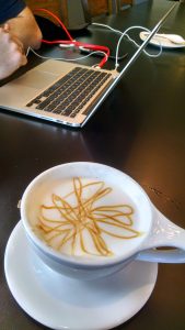 Latte and a laptop.
