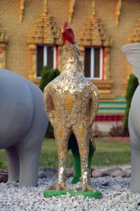 Rooster statue at Wat Pa Lao Buddhadham, Buddhist Temple, Henrietta New York, USA