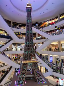 Replica Paris Eiffel Tower in shopping mall
