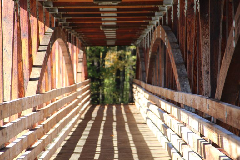 Wooden bridge over the Grasse River, North Country, New York, USA