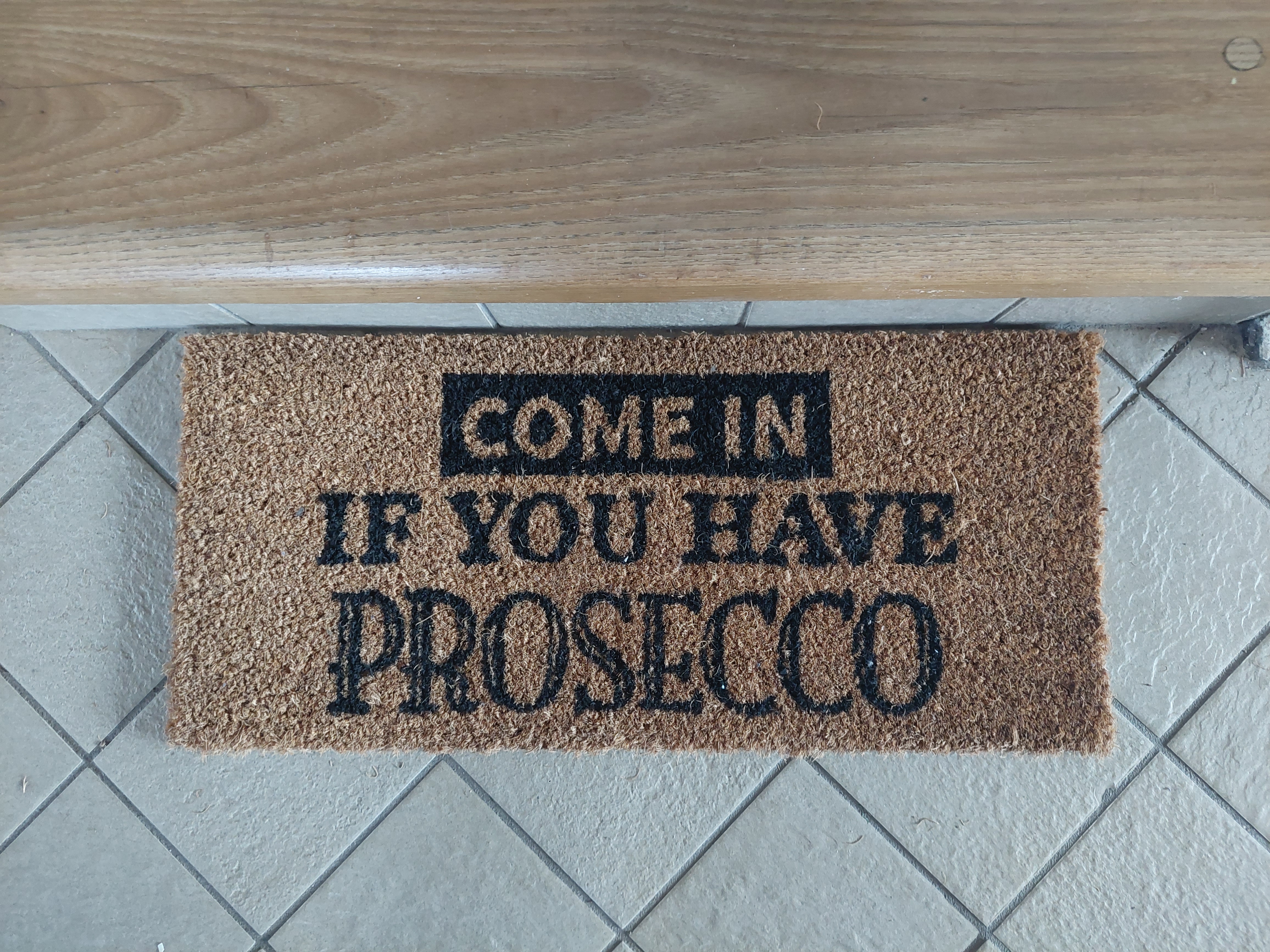 doormat, prosecco, fun, welcome