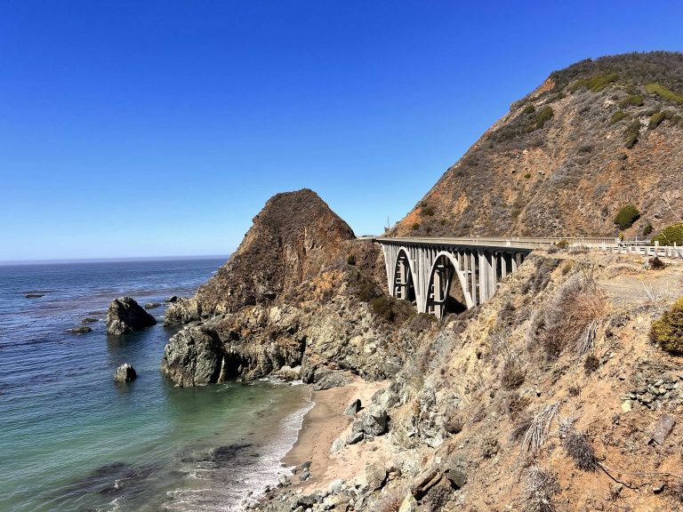 bridge and ocean on a panoramic road at Big Sur