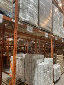 Warehousing environment storing, picking and packaging.